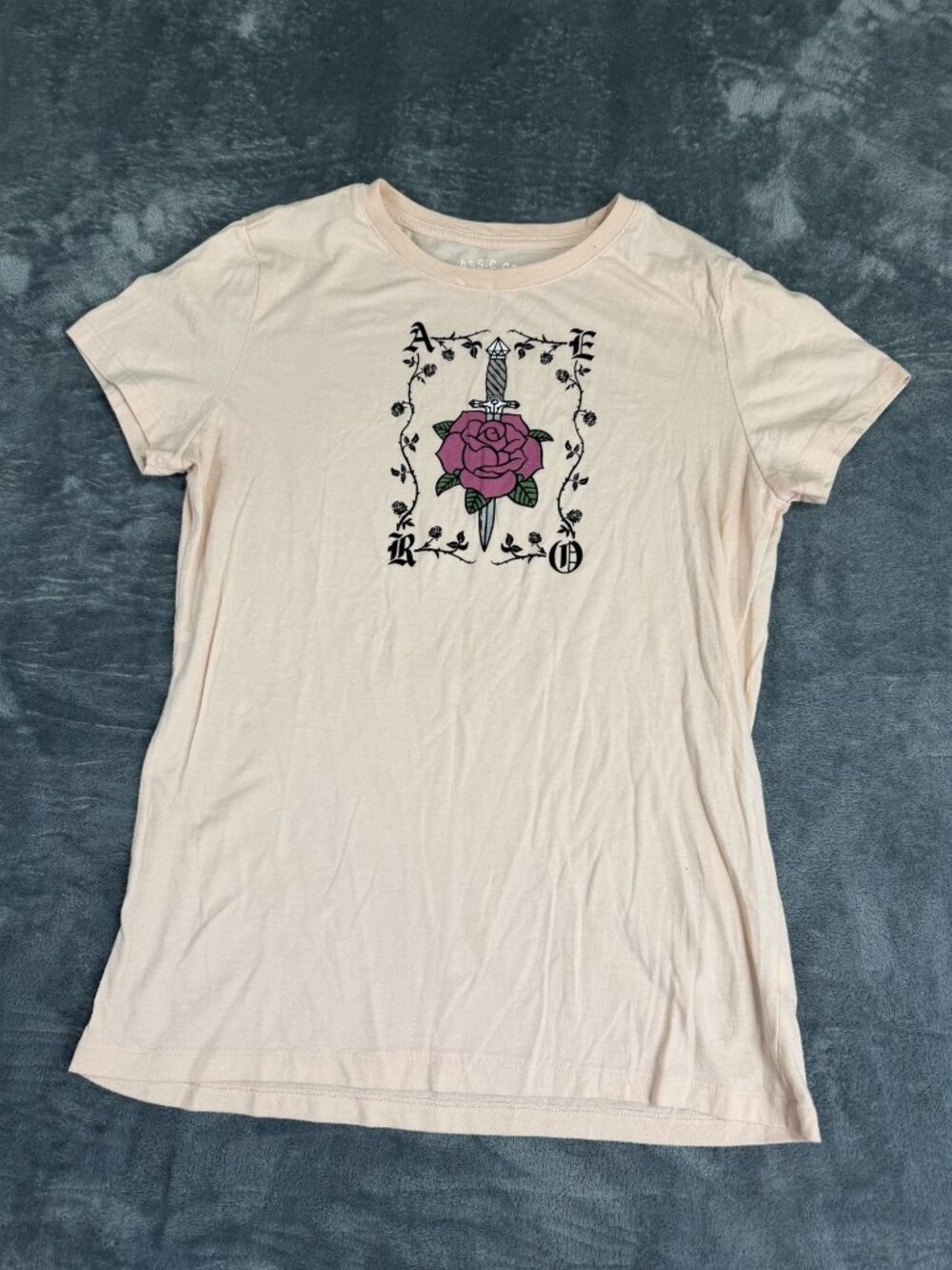 Aeropostale Juniors Classic Crew Rose Graphic T-Shirt XL Pink Short Sleeve